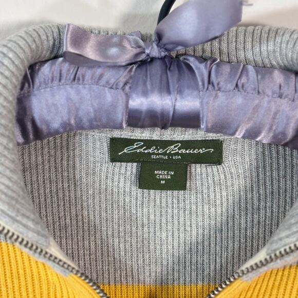 Eddie Bauer Women’s Sz M Cream Cotton Ribbed Zip up Long Sleeves Sweater Y2K - Picture 3 of 9